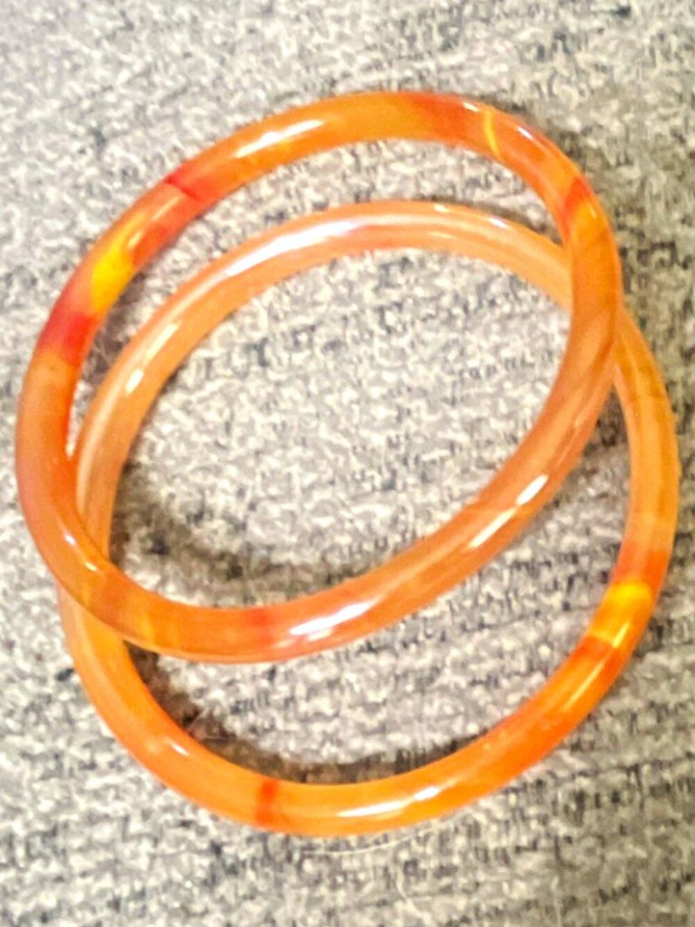 Orange Marbled Bangle Agate Bracelet Set of 2 Round